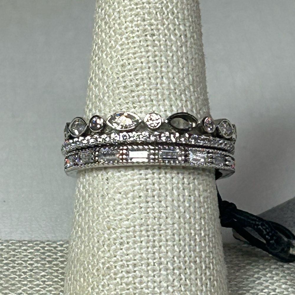 Kiera Couture Sterling Silver 925 Stacking Bands Rings Swarovski Zirconia *FLAW*